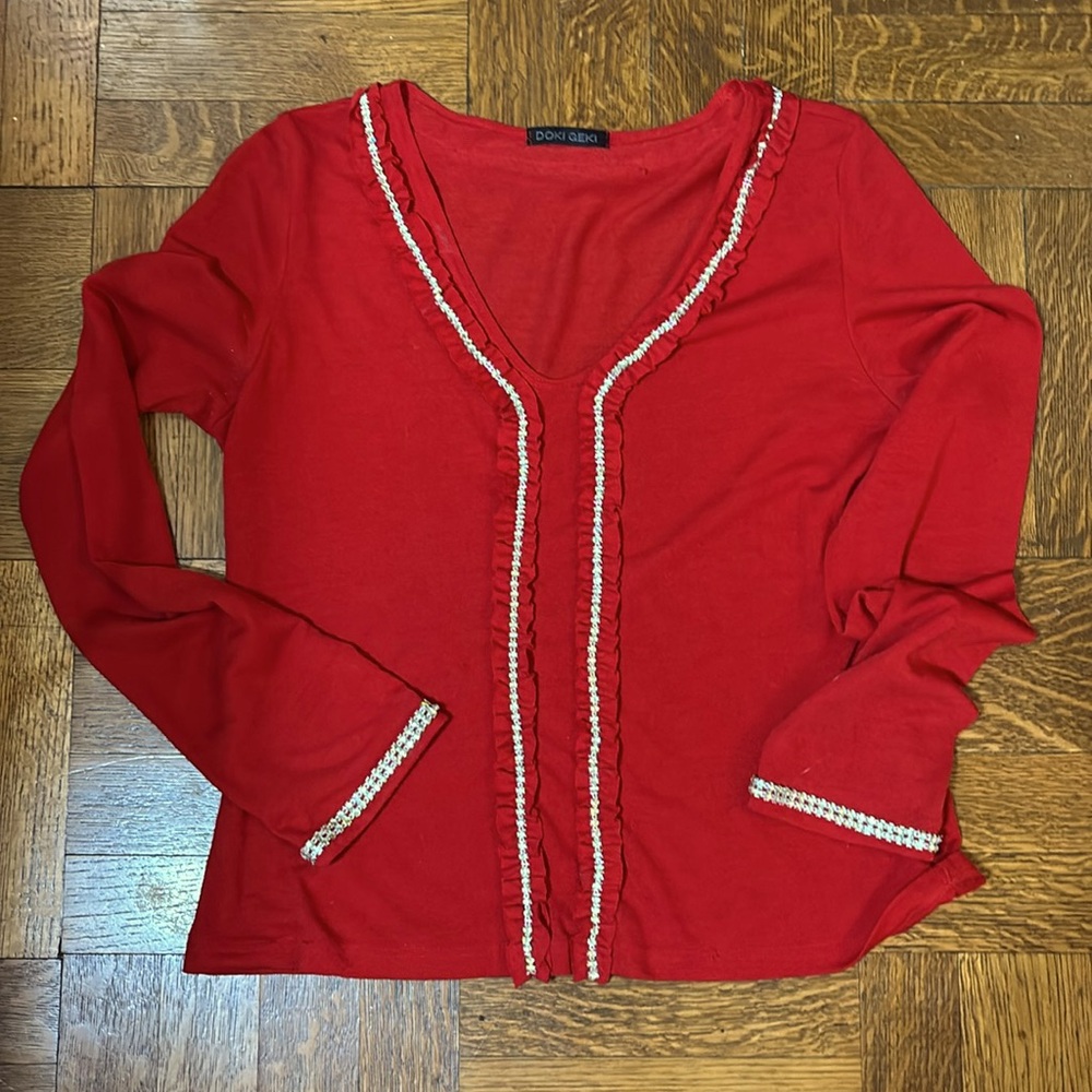 Doki Geki red soft shirt embellished, medium